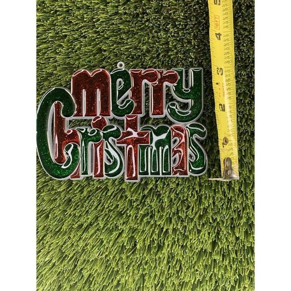 Vintage Merry Christmas Stained Glass Like Suncatcher Ornament Hang Holiday 5" - Picture 4 of 4